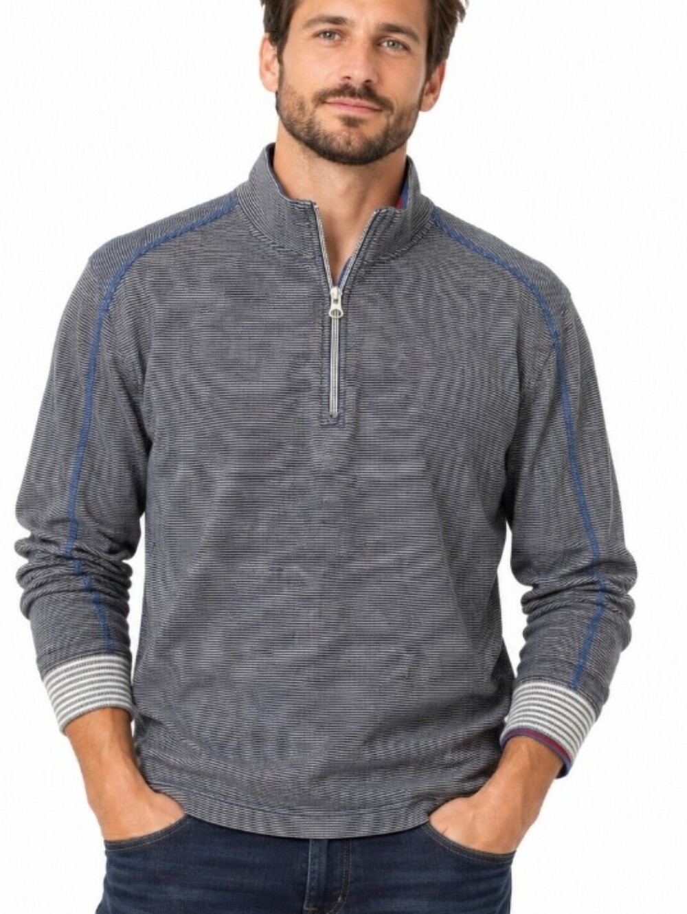Robert Graham Large Striped Half Zip Sweater